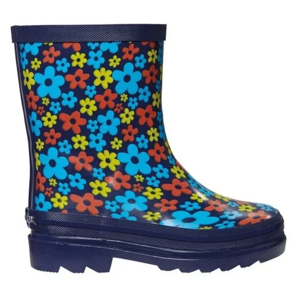 Lily & Dan | Aldi Blue and Red Floral Rain Boots | Size 9/10 - Picture 1 of 10
